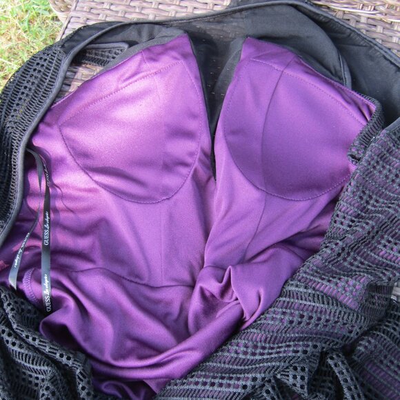 Guess Black Purple Dress Mesh Cocktail Size 2 - Picture 7 of 8